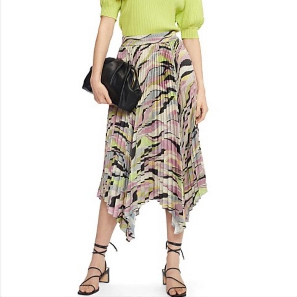 Ted Baker 16 Miiah Pleated Midi High Low Hem Skirt Multi Color